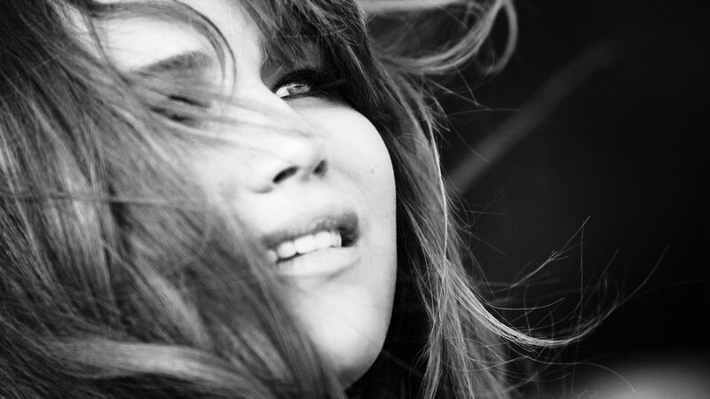 woman with wind-blown hair
