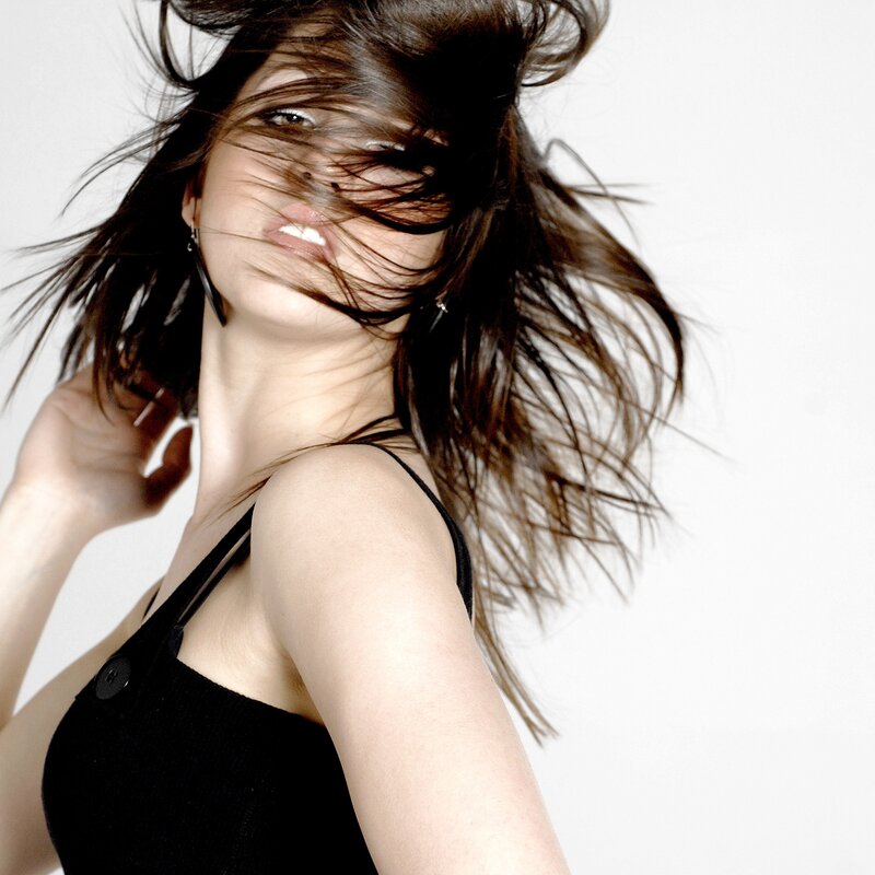 woman with wind-blown hair