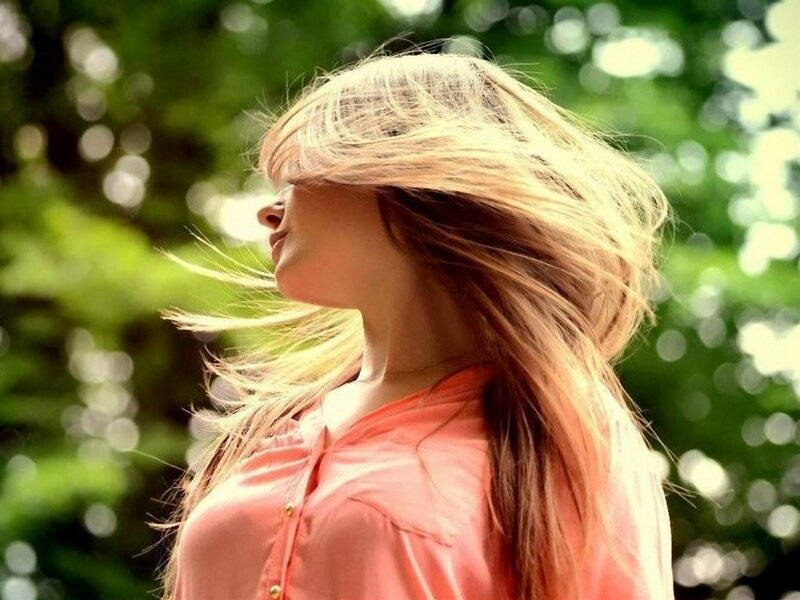 woman with wind-blown hair