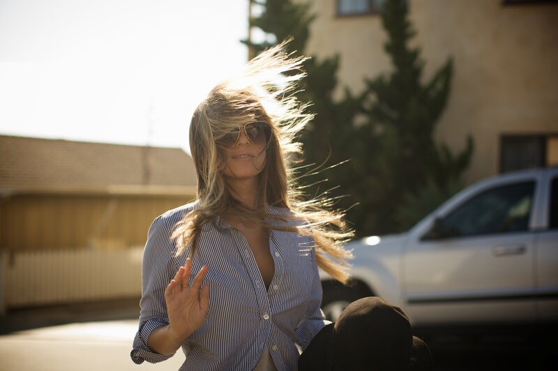 woman with wind-blown hair