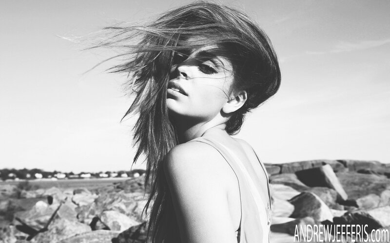 woman with wind-blown hair