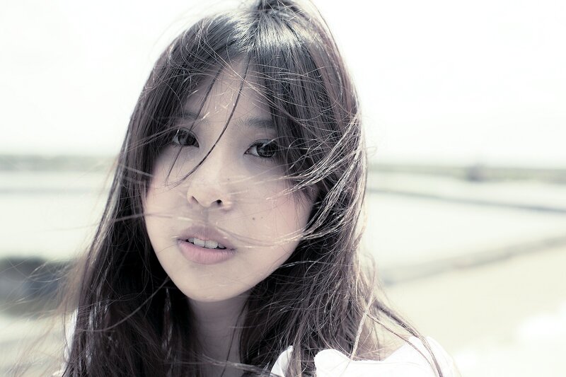 woman with wind-blown hair