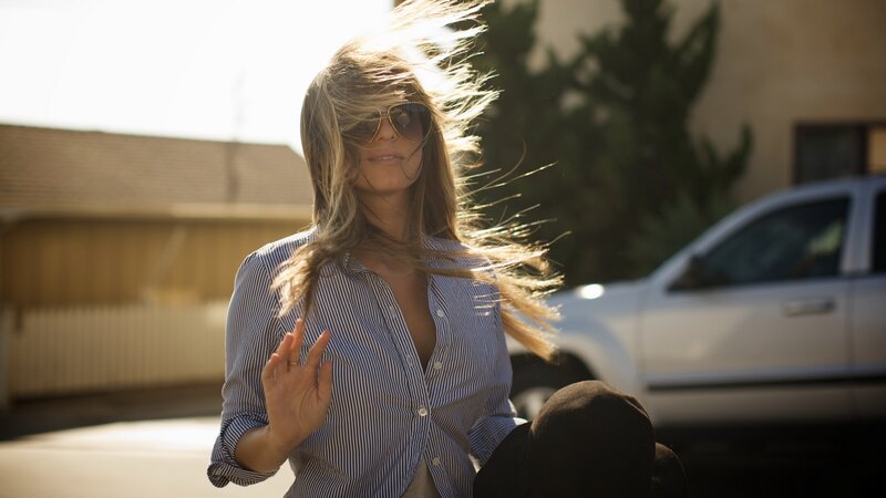 woman with wind-blown hair