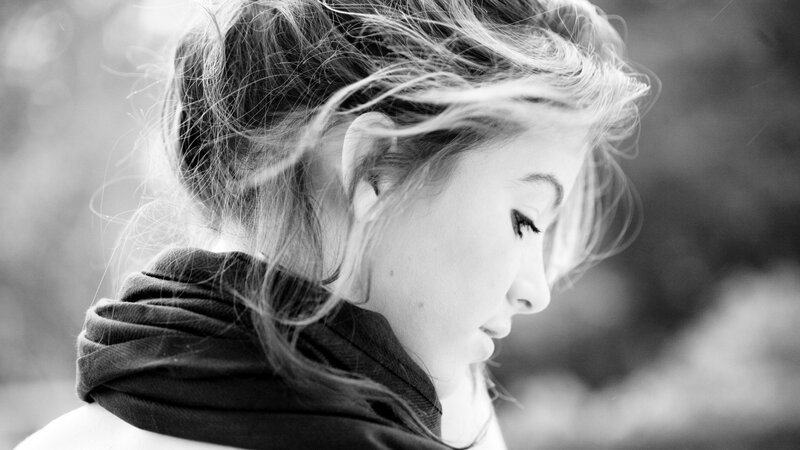 woman with wind-blown hair