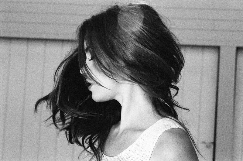woman with wind-blown hair