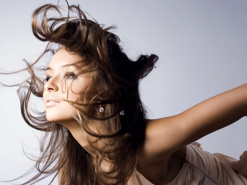woman with wind-blown hair