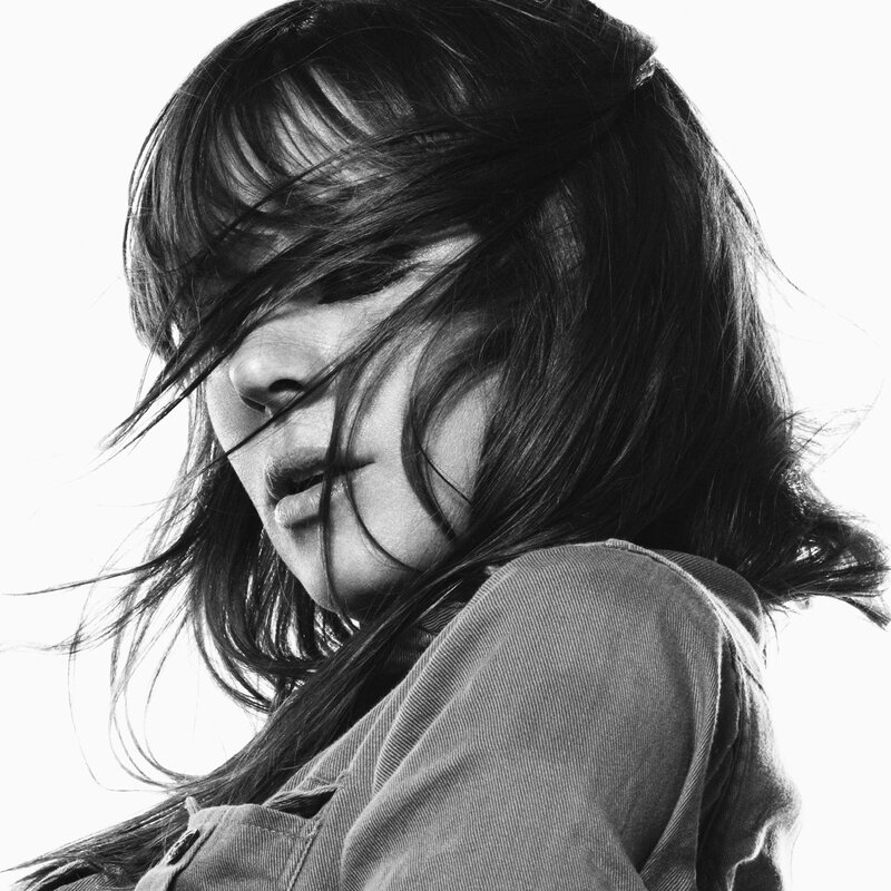 woman with wind-blown hair