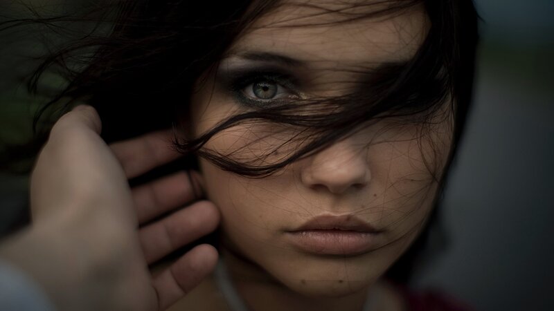 woman with wind-blown hair