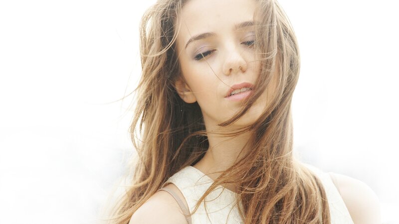 woman with wind-blown hair