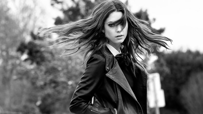 woman with wind-blown hair