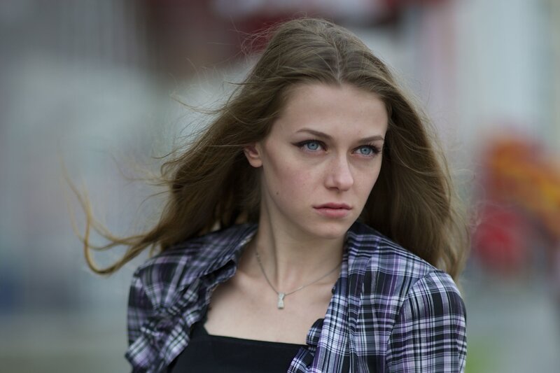 woman with wind-blown hair