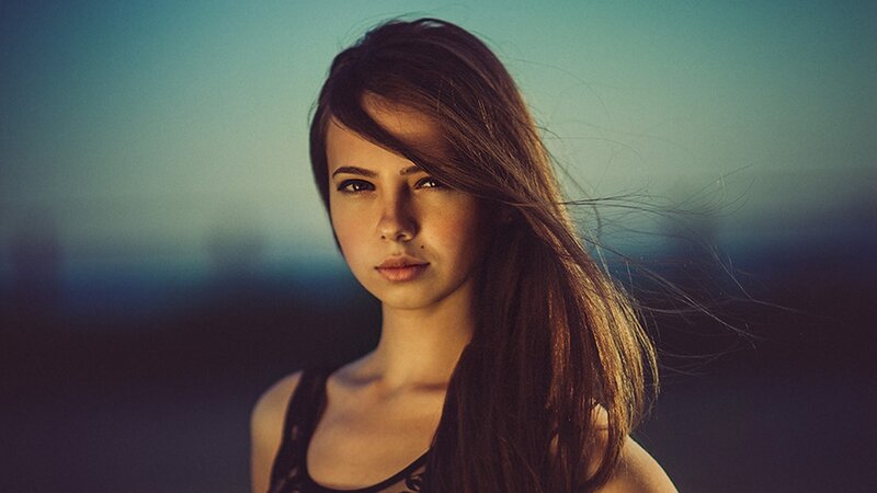 woman with wind-blown hair