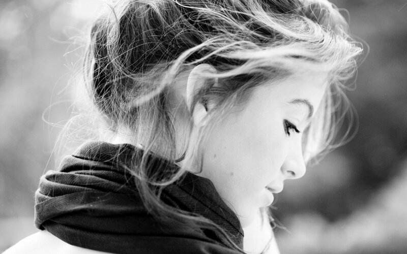woman with wind-blown hair