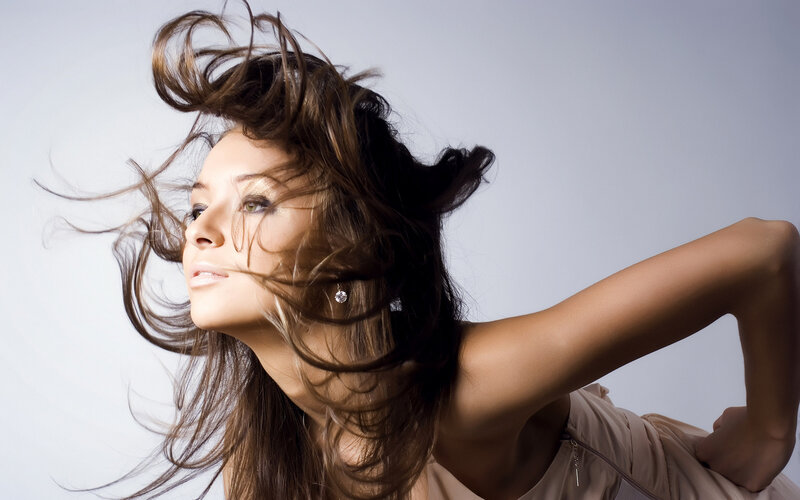 woman with wind-blown hair