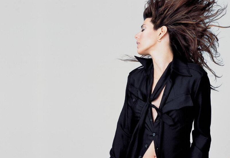woman with wind-blown hair