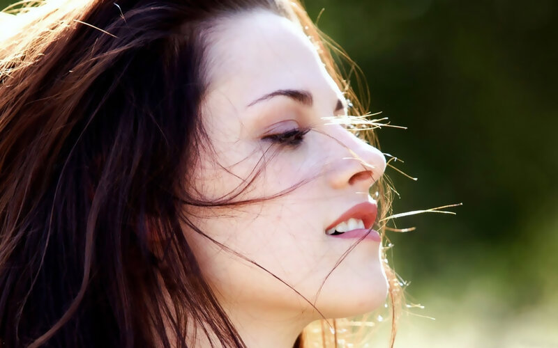 woman with wind-blown hair