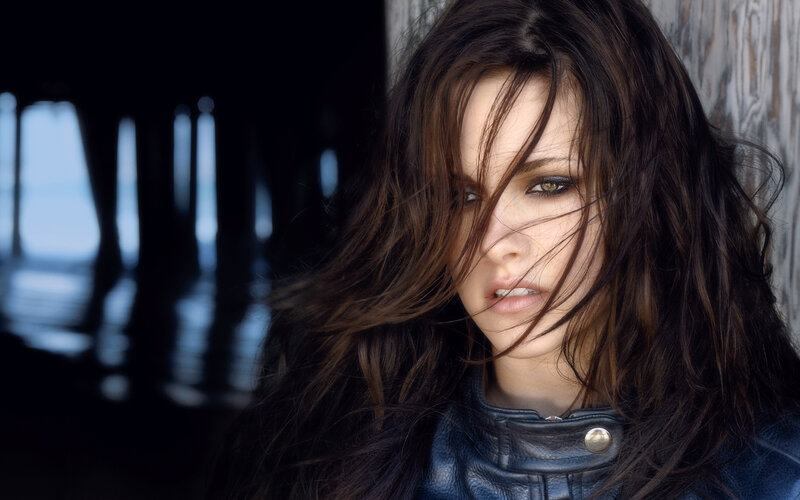 woman with wind-blown hair