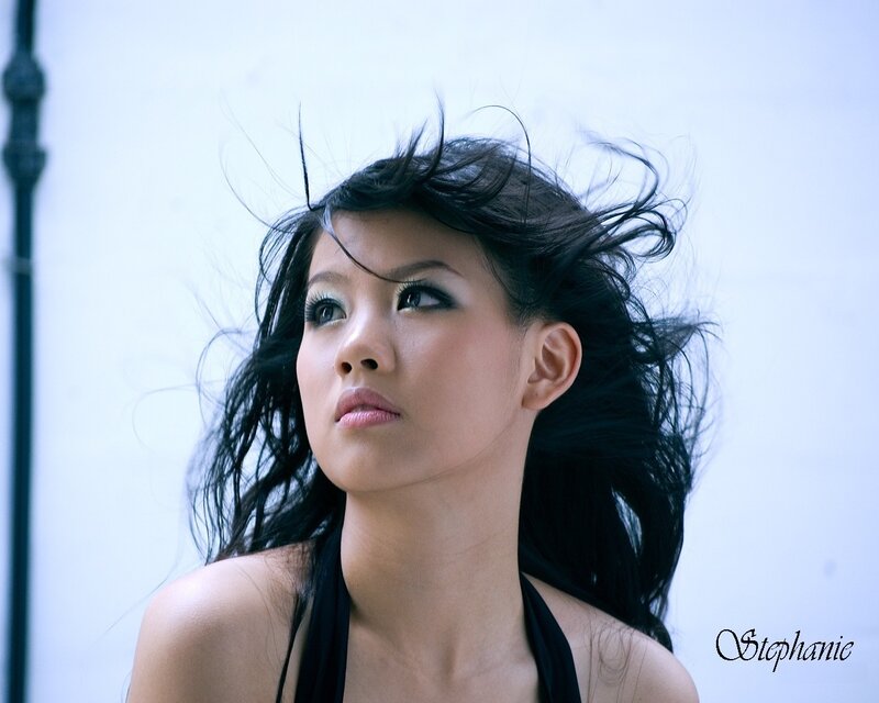 woman with wind-blown hair