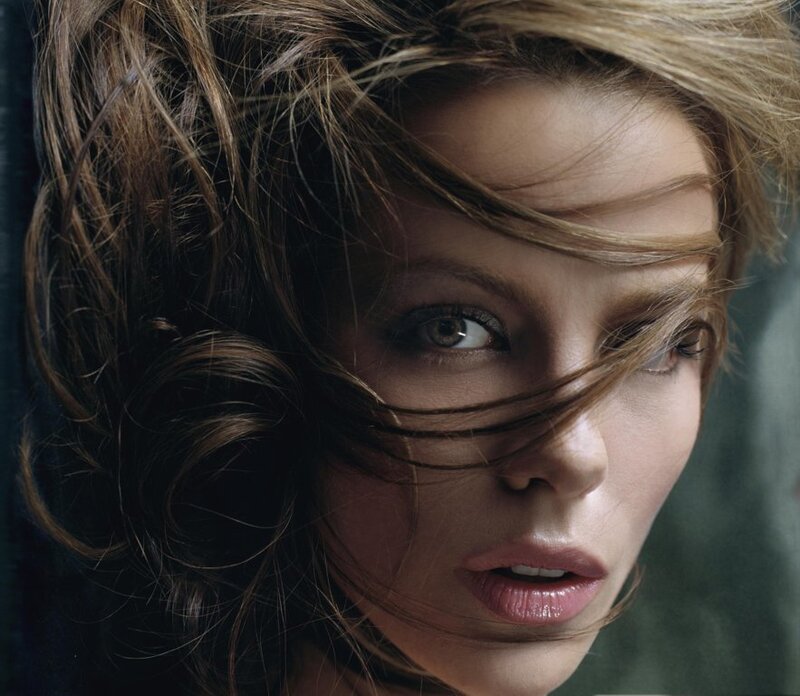 woman with wind-blown hair