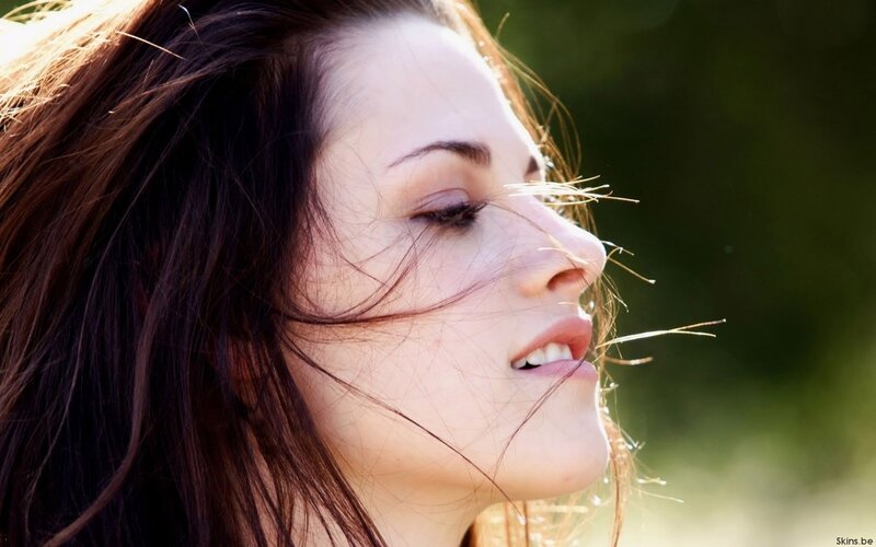 woman with wind-blown hair