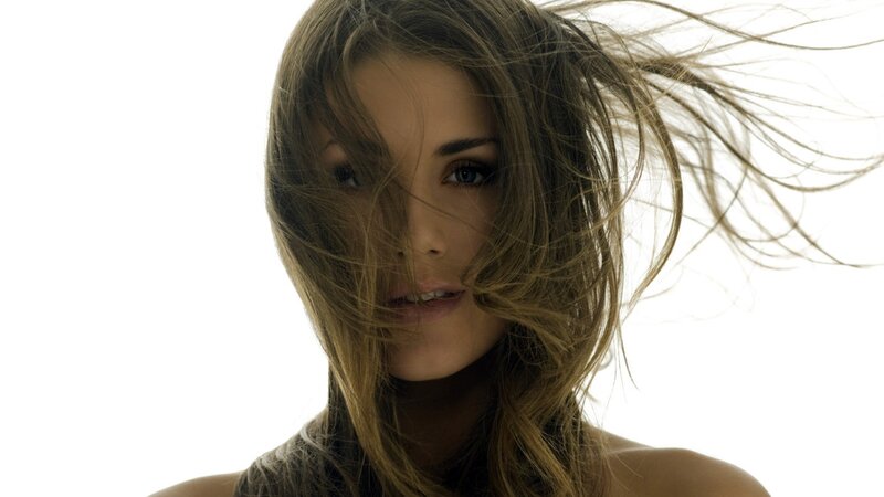 woman with wind-blown hair