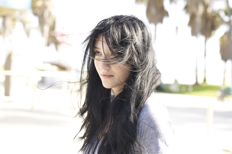 woman with wind-blown hair