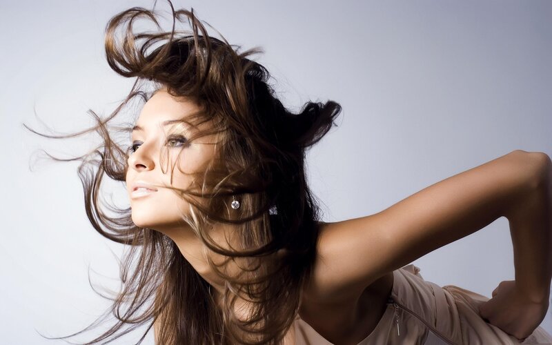 woman with wind-blown hair