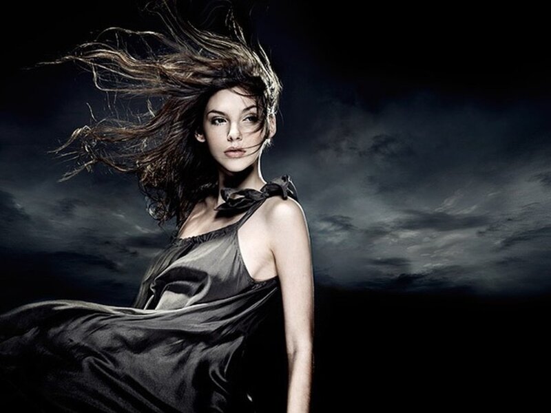 woman with wind-blown hair
