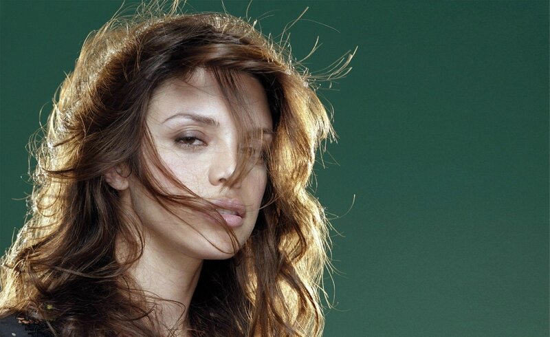 woman with wind-blown hair