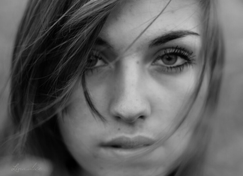 Woman with Wind-blown Hair — Black, Intense