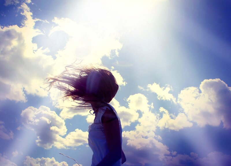 Woman with Wind-blown Hair — Blue, Dramatic, Afternoon, Photograph, Clouds
