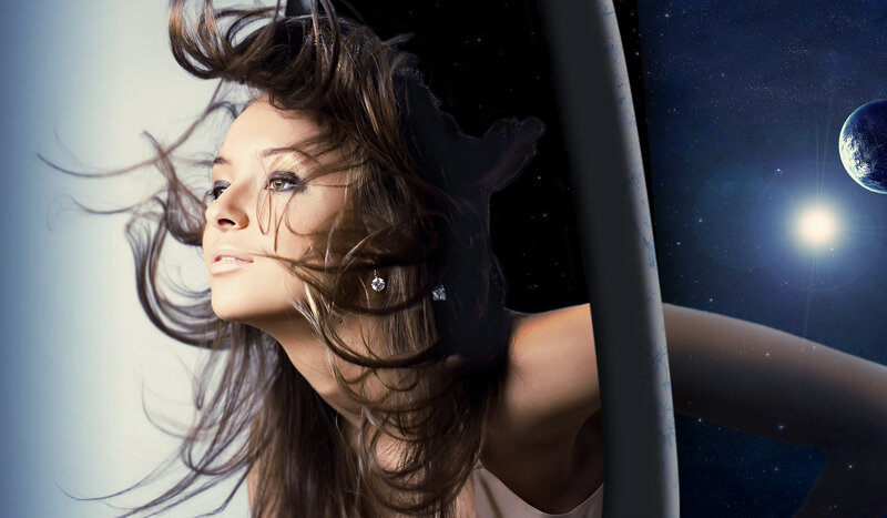 Woman with Wind-blown Hair — Blue, Dramatic