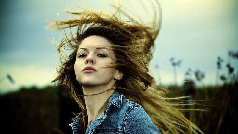 Woman with Wind-blown Hair — Blue