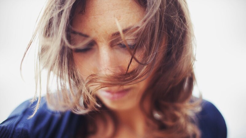 Woman with Wind-blown Hair — Brown, Calm, Photograph