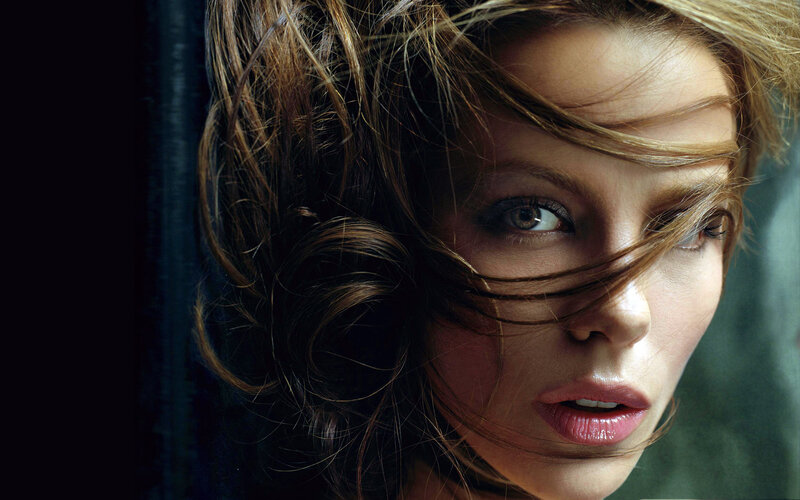 Woman with Wind-blown Hair — Brown, Dramatic, Photograph, Eyes, Lipstick