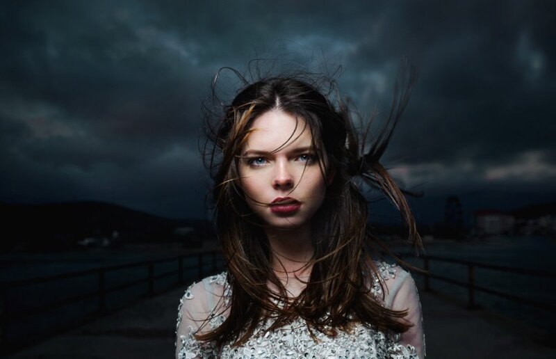 Woman with Wind-blown Hair — Dark Gray