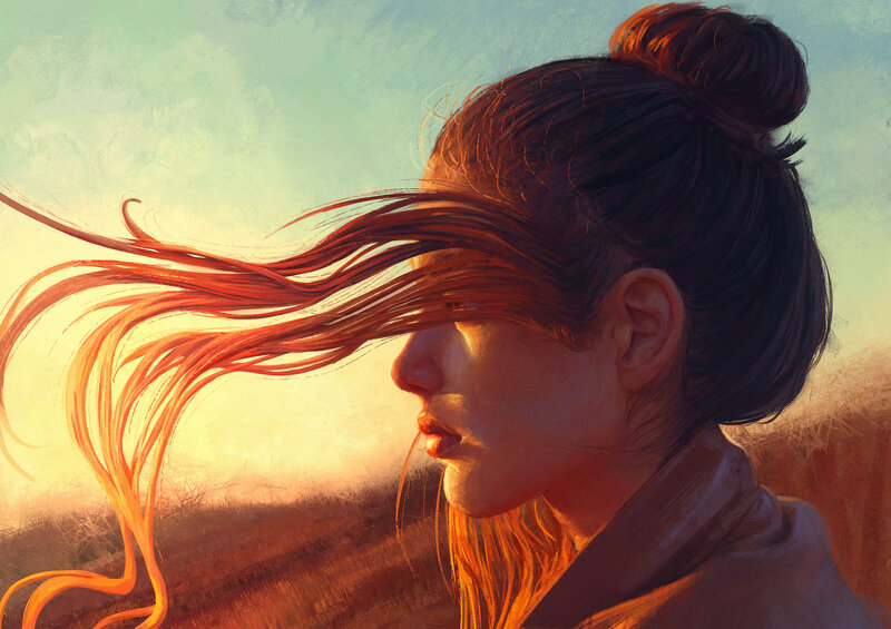 Woman with Wind-blown Hair — Orange, Dramatic