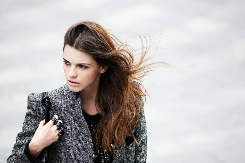 woman with windblown hair
