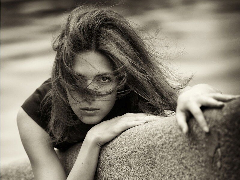 Woman with Windblown Hair — Black, Dramatic