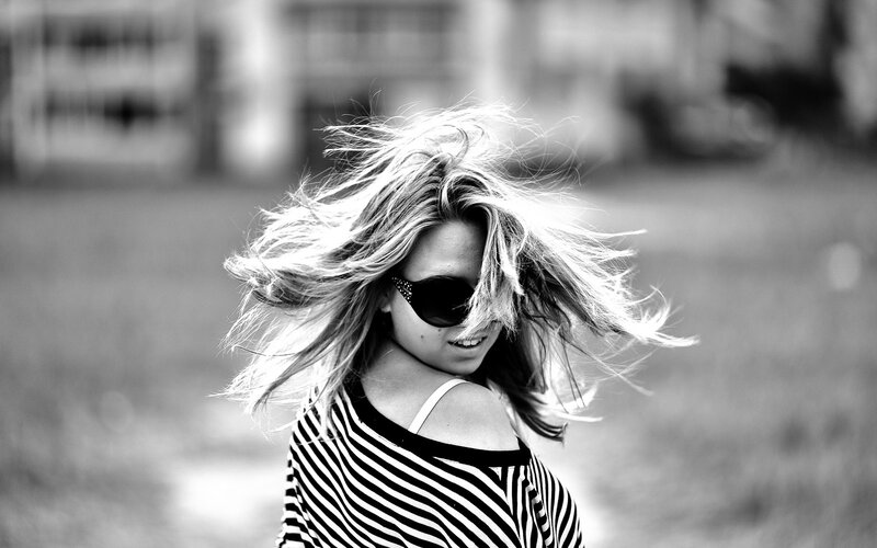 Woman with Windblown Hair — Black