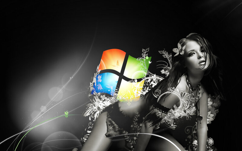 woman with windows logo wallpaper
