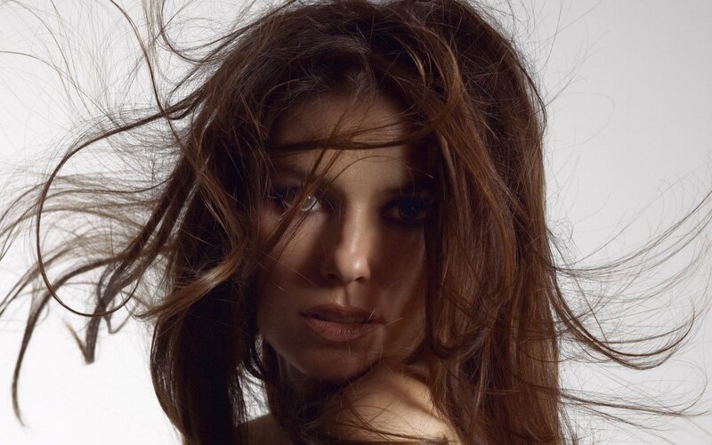 woman with windswept hair