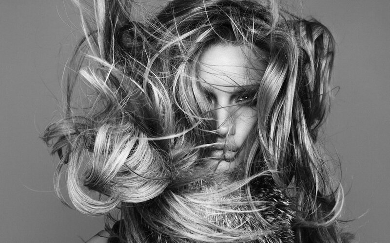 woman with windswept hair
