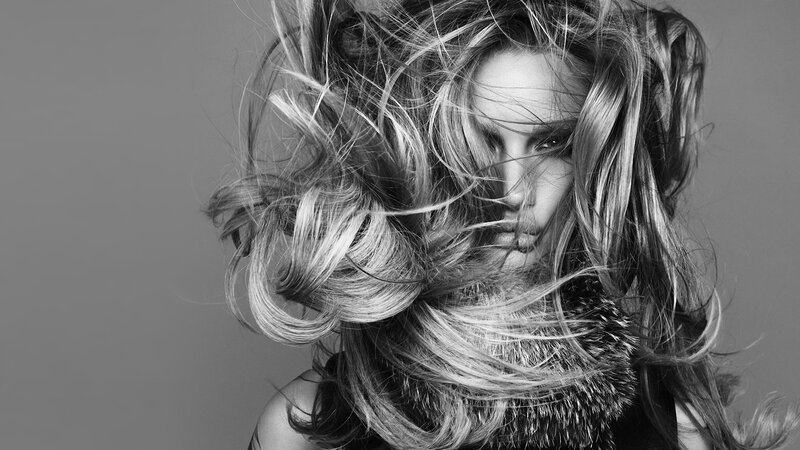 woman with windswept hair