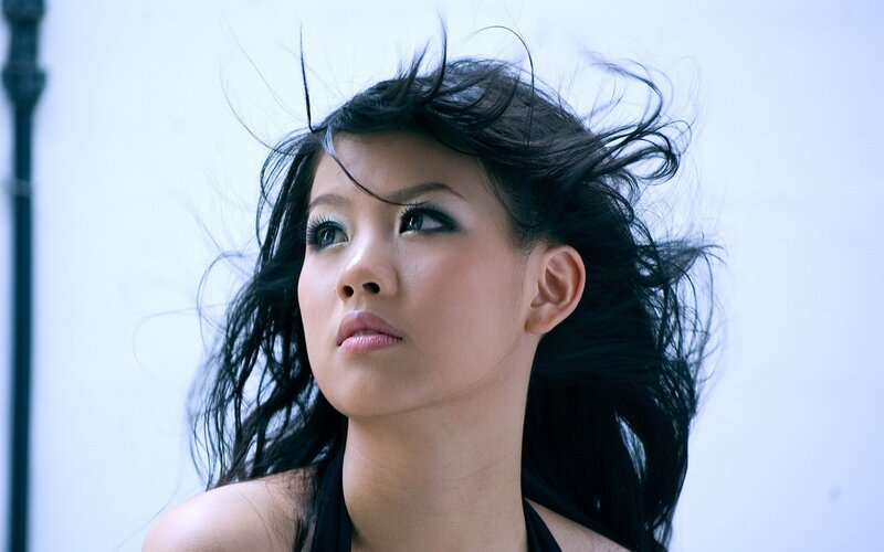 woman with windswept hair