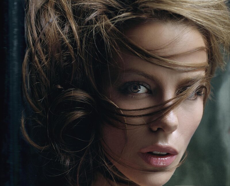 woman with windswept hair