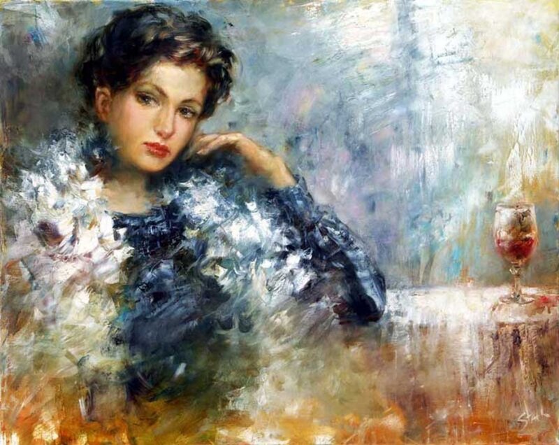 Woman with Wine Glass — Blue