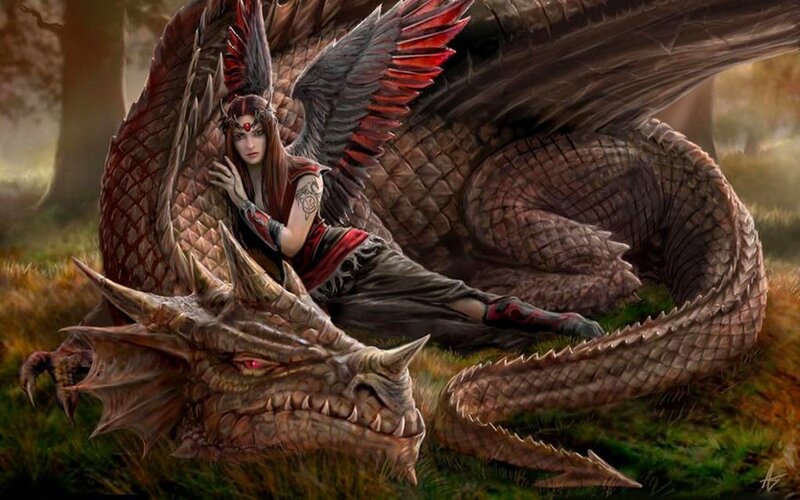 woman with winged dragon