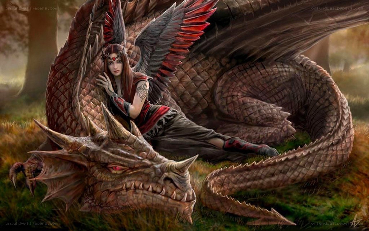 woman with winged dragon