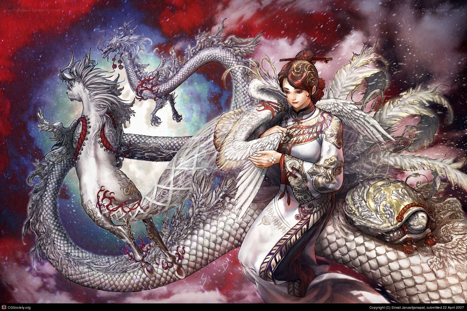 woman with winged dragons